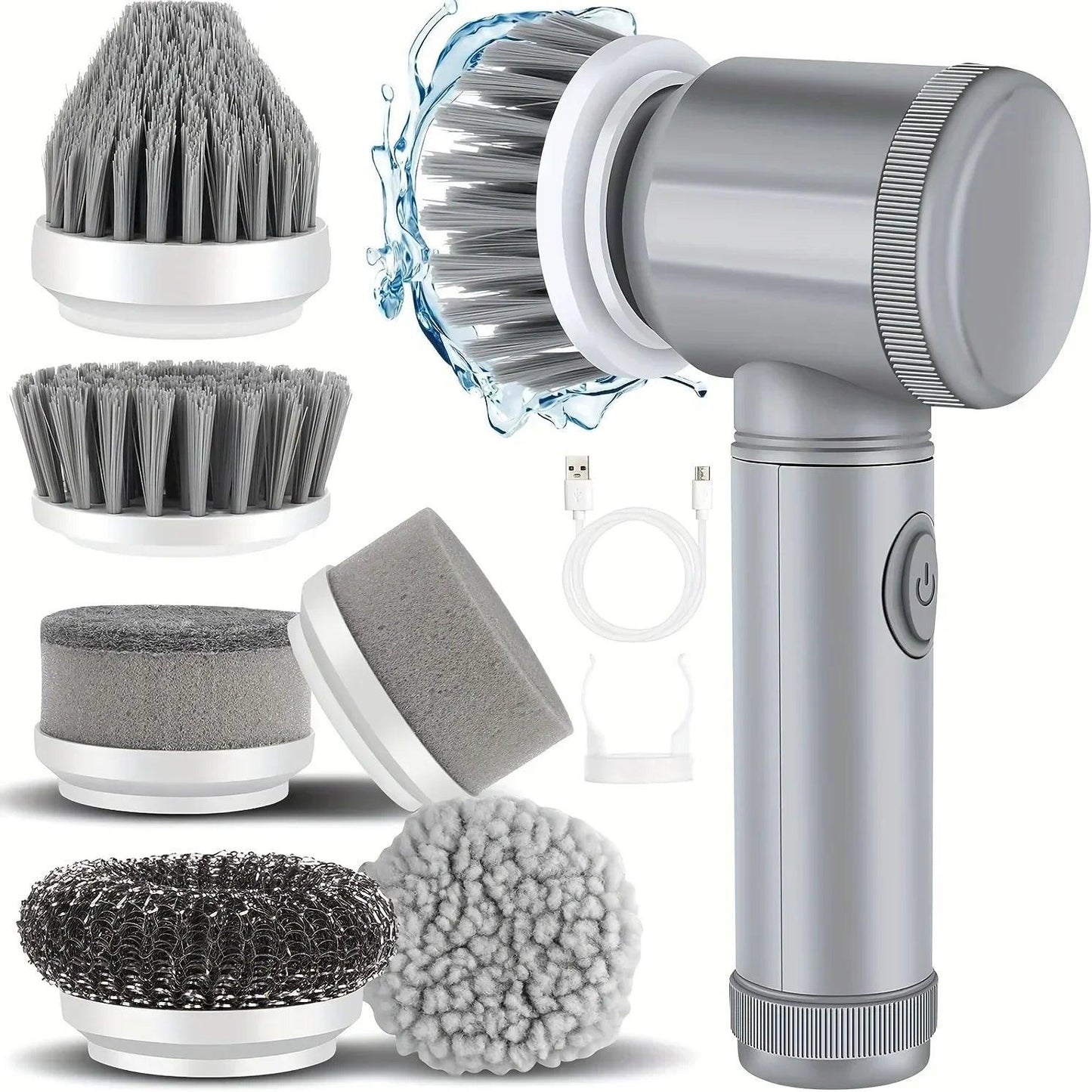 Portable Spin Cleaning Brush with 6 Interchangeable Heads
