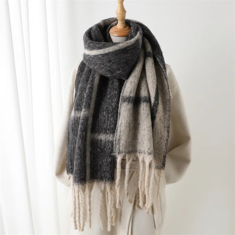 Soft Cashmere Winter Scarf with Fringe