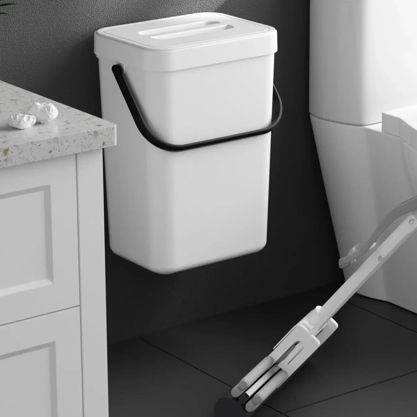 Small Space Saving Hanging Trash Can with Lid