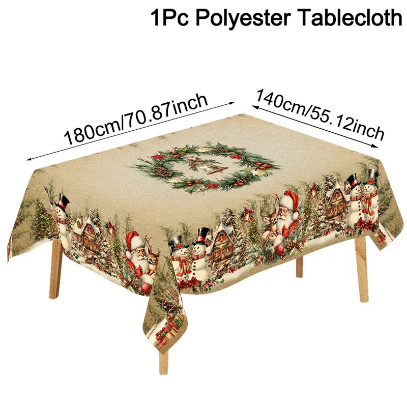 Vintage Santa Christmas Table Cover
