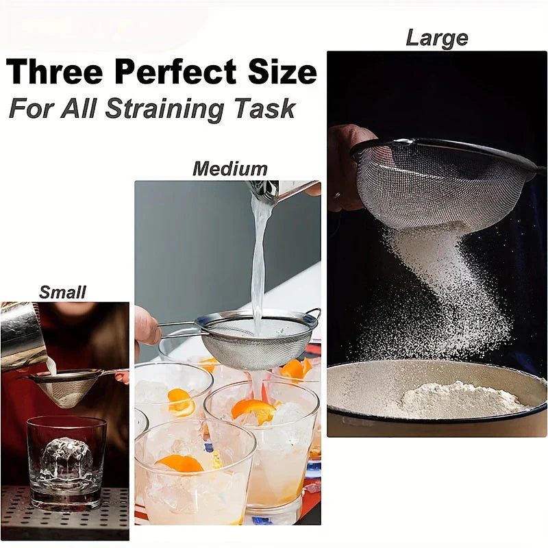 Premium 3pc Stainless Steel Mesh Kitchen Strainer Set