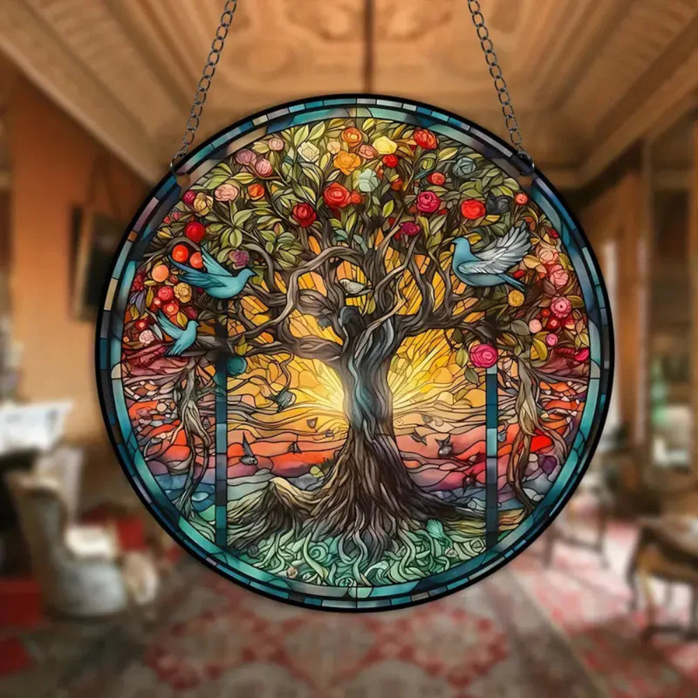 Colorful Crystal Window Hanging with Sparkling Rainbow Lights