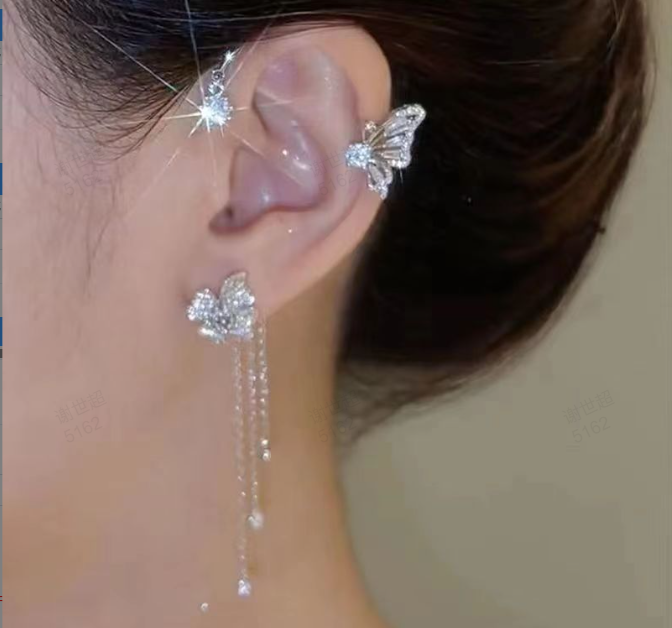 Fesara | Luxury Drop Earrings with Butterflies and Sparkling Crystals