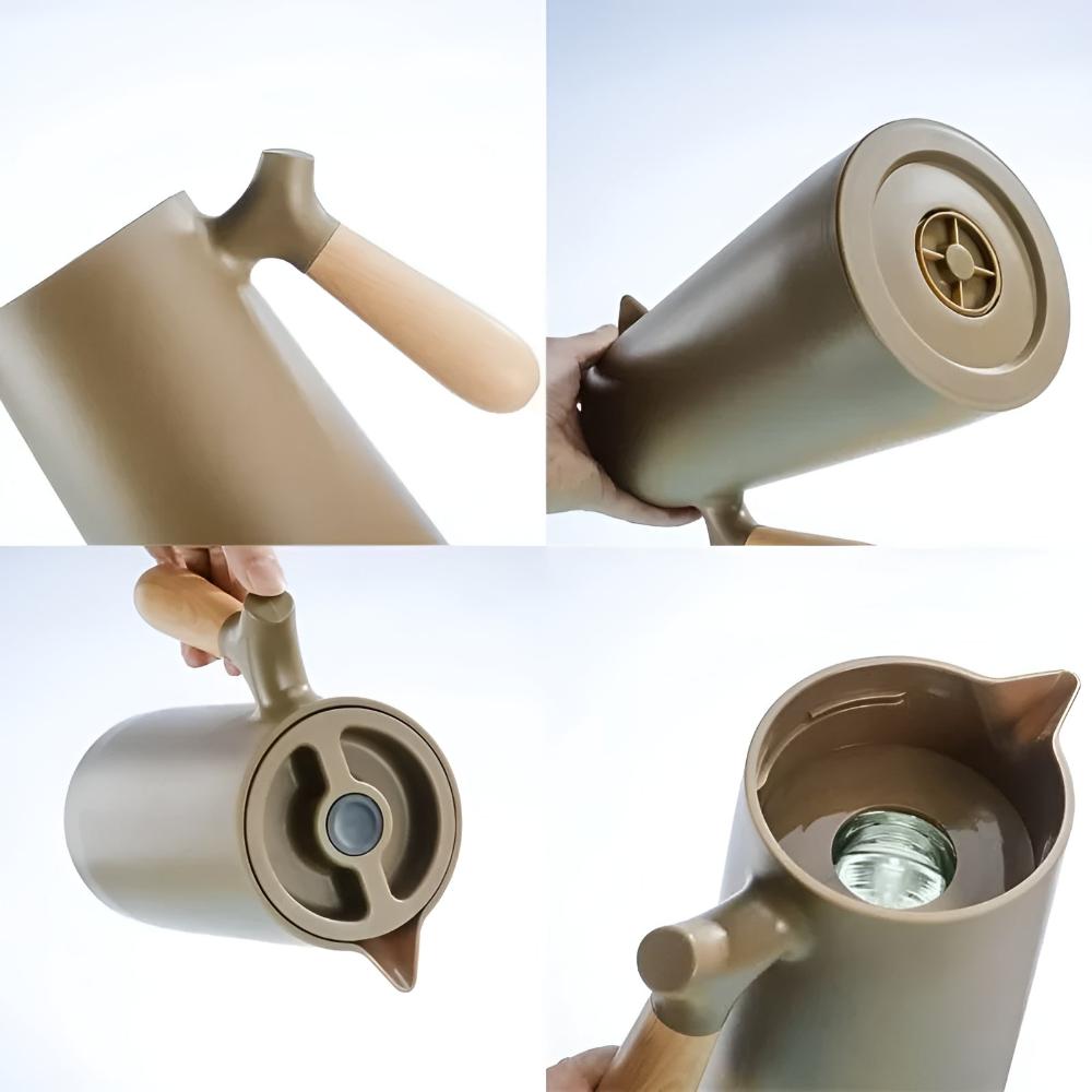 Thermal Carafe with Wood Grip | Insulated Coffee Flask