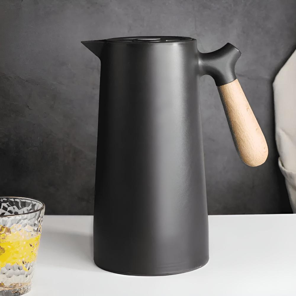 Thermal Carafe with Wood Grip | Insulated Coffee Flask