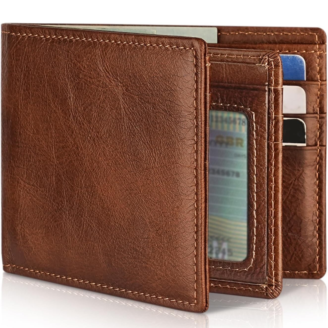 Thin Mens Leather RFID Wallet - Secure Slim Design