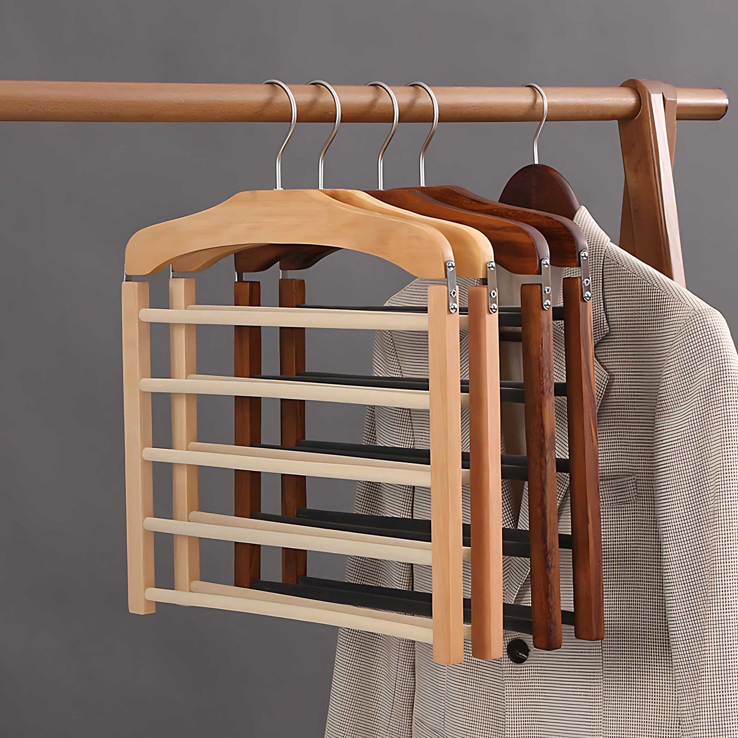 Compact 3-Tier Clothes Hanger Wooden Closet Organizer