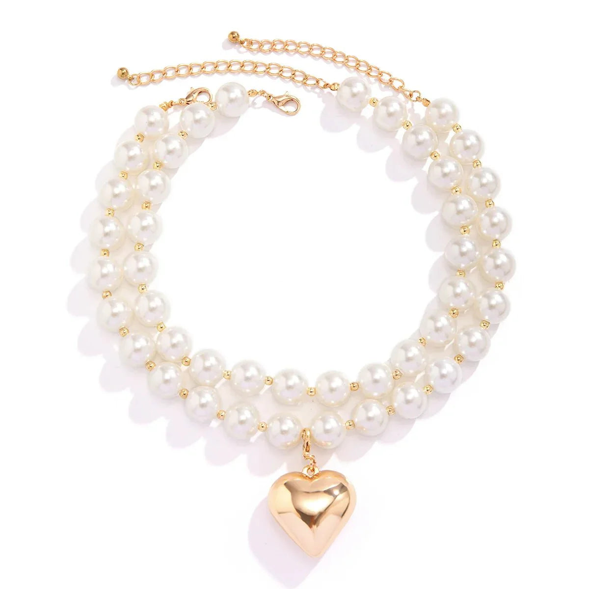 Elegant Double Layered Pearl Heart Necklace