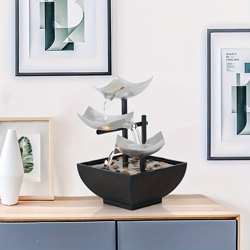 Soothing Indoor Water Fountain with Natural Leaf Pattern