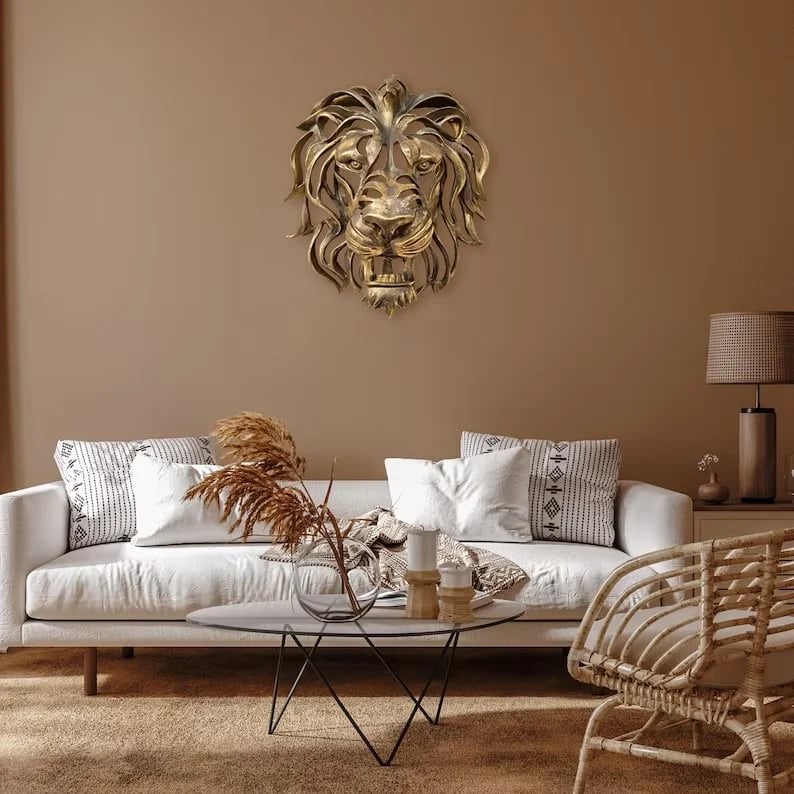 Stylish Lion Head Metal Wall Decor