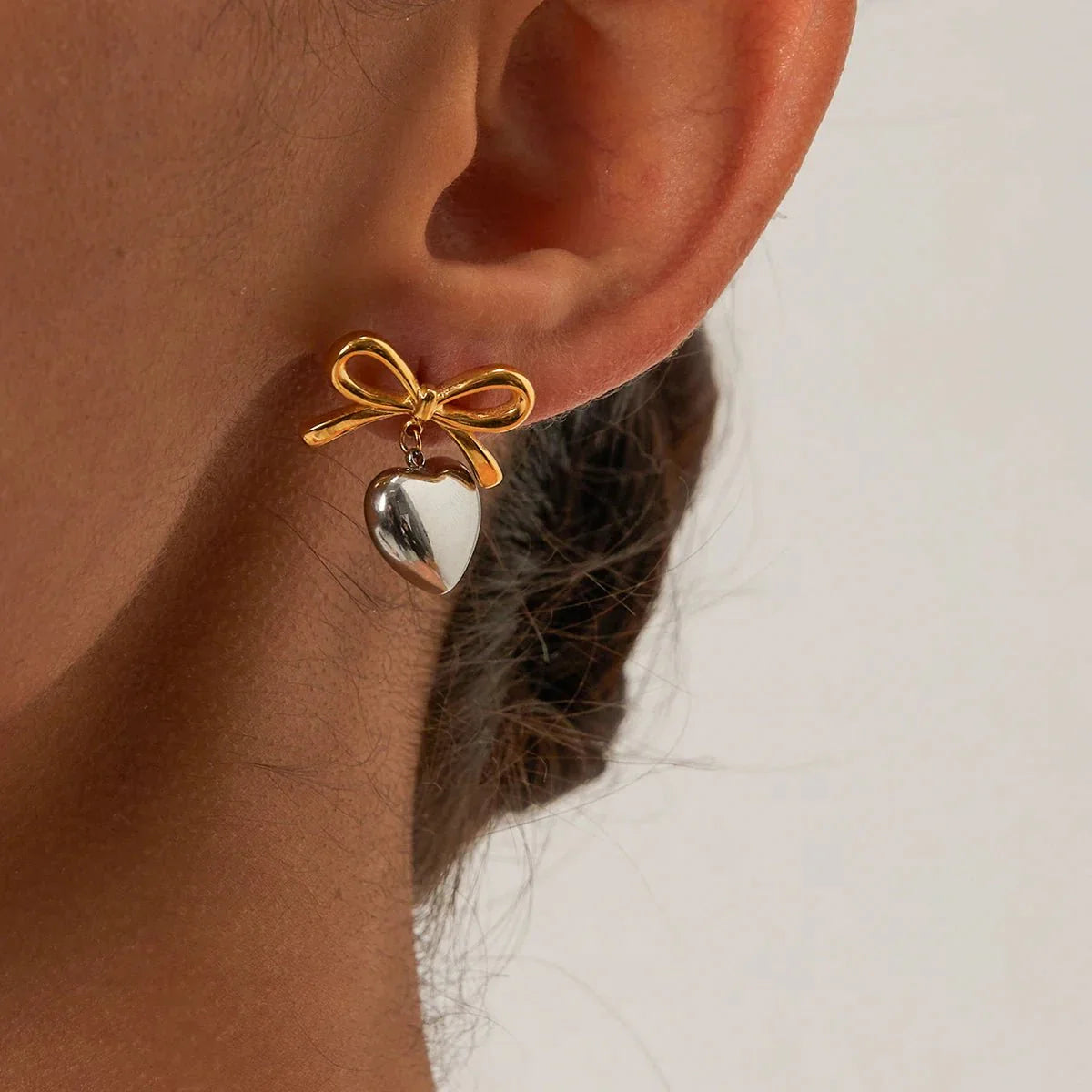Chic Bow Heart Drop Earrings