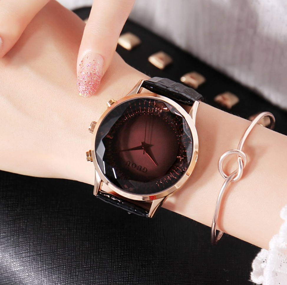 Elegant Diamond Real Leather Women's Watch