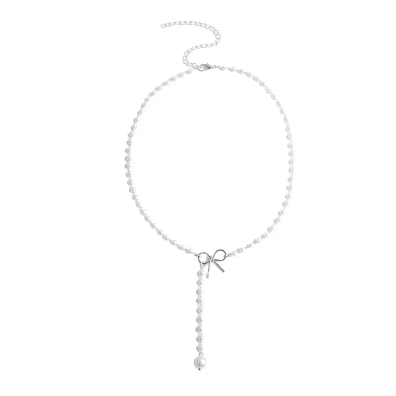 Elegant White Pearl Drop Y Necklace