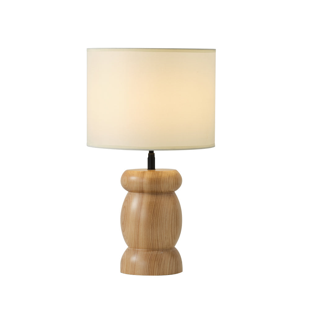 Natural Wood Table Lamp with Stone Base