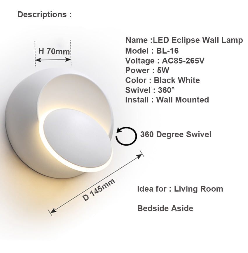 Modern 360 Degree LED Wall Lamp