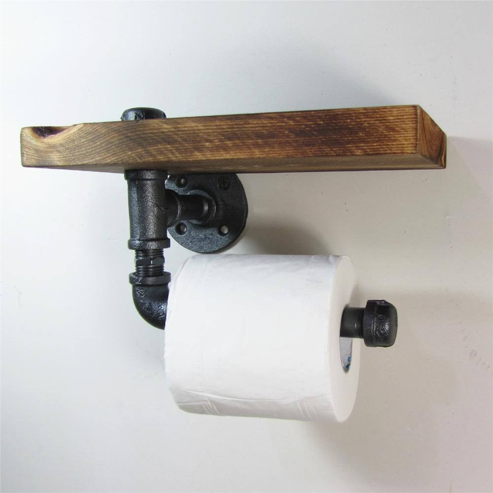Rustic Wood Wall Mounted Shelf with Storage Roller