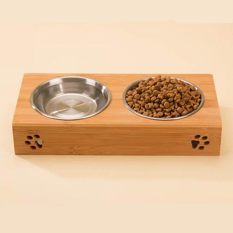 Natural Wood Pet Feeder Bowl
