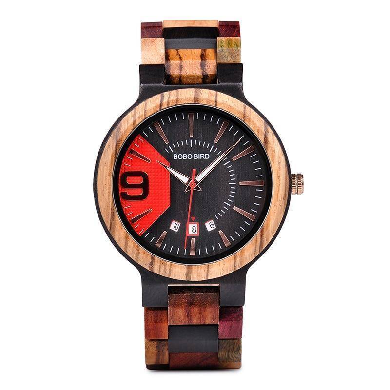 Rustic Wood Men's Watch with Date in Wooden Box