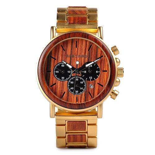 Brown Wooden Men's Stainless Steel Quartz Watch