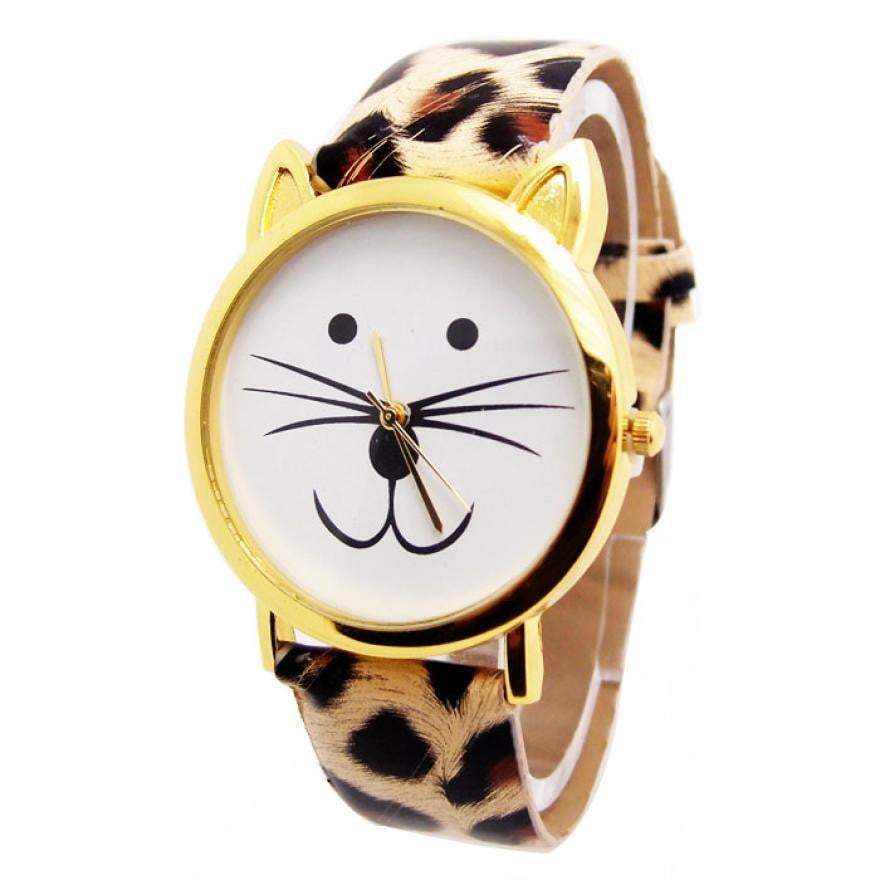 Stylish Cat Face Faux Leather Quartz Watch - Fesara