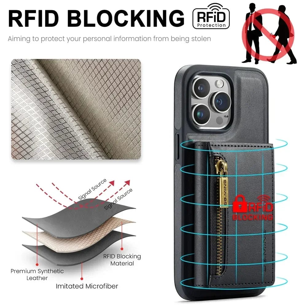 Slim Leather iPhone Wallet Case with Magnetic Car Mount