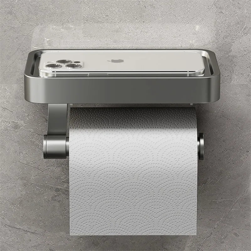 Space Saving Toilet Paper Holder with Storage Shelf