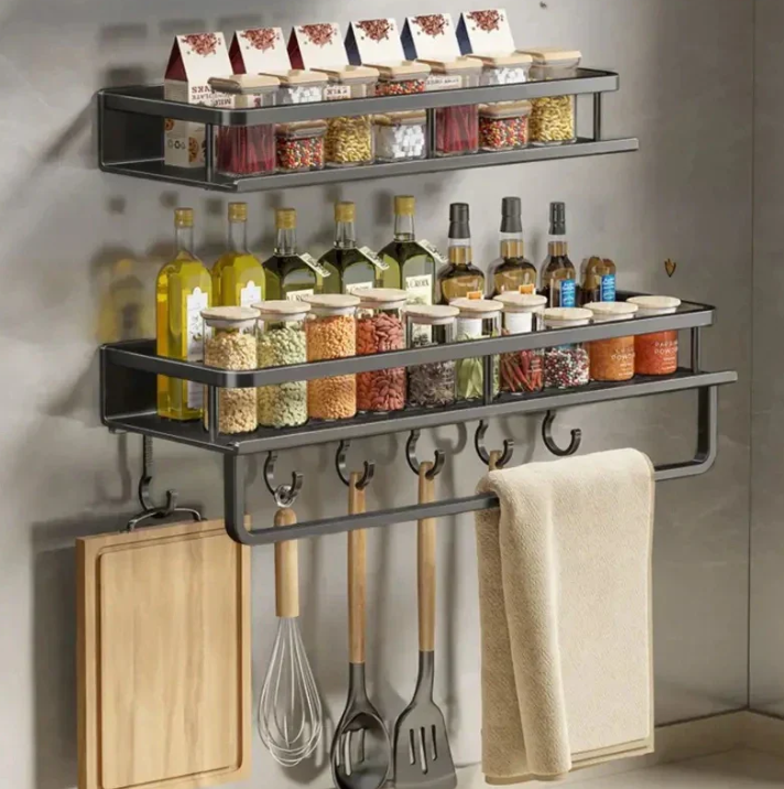 Space-Saving Kitchen Shelf with Towel Bar and Storage