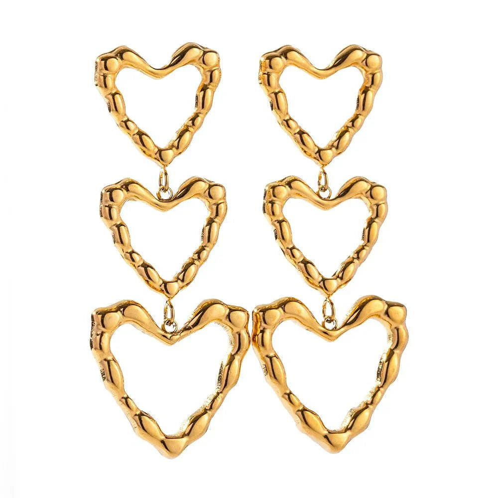 Triple Layered Heart Dangle Earrings