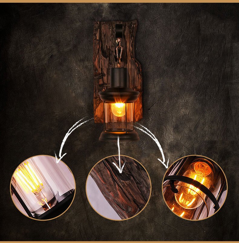Classic Wood Glass Wall Lamp