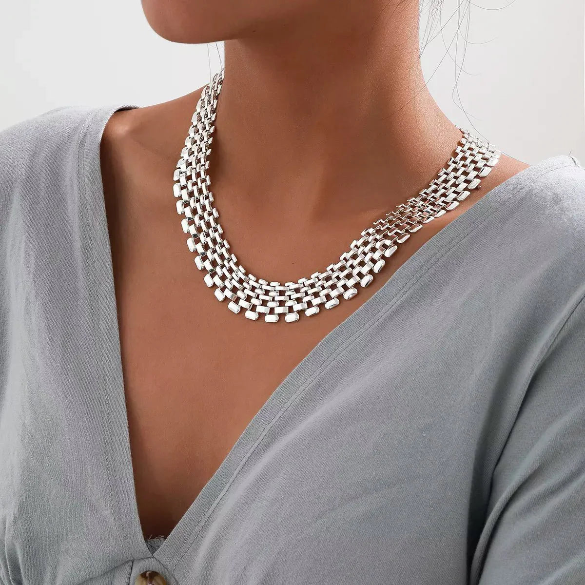 Delicate Thin Chain Flat Bar Choker Necklace