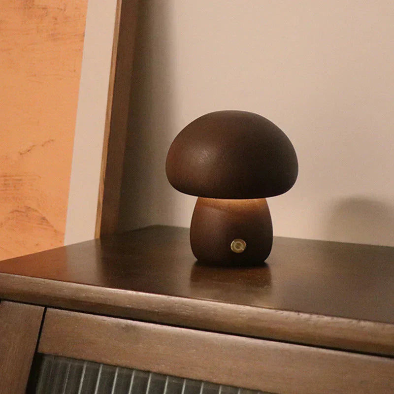 Natural Wood Mushroom Table Lamp
