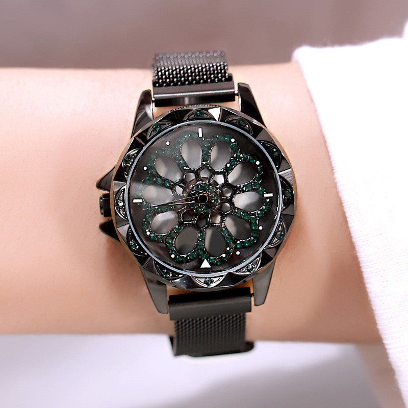 Stylish Women's Watch with Rotating Dial and Waterproof Strap