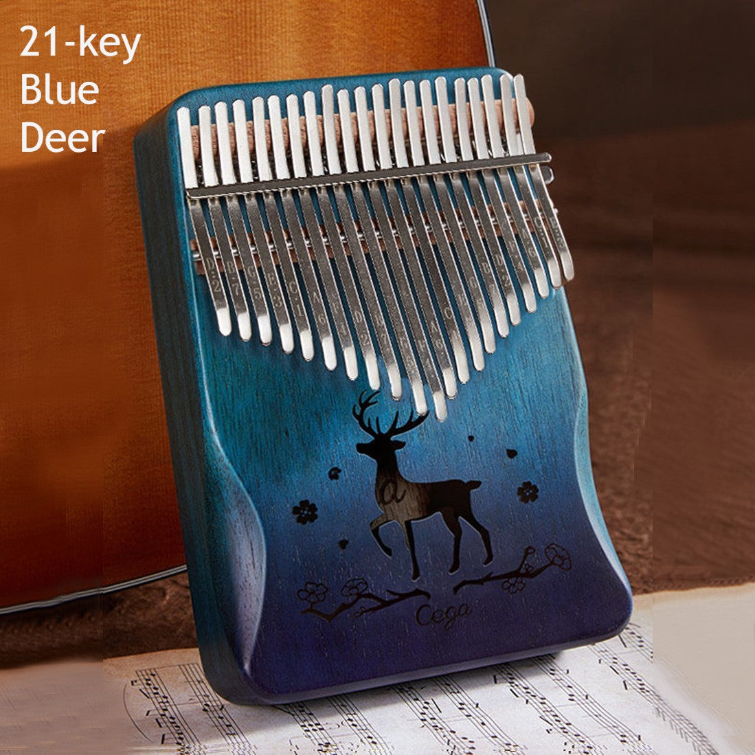 Compact Kalimba Instrument with 21 Keys and Wooden Base