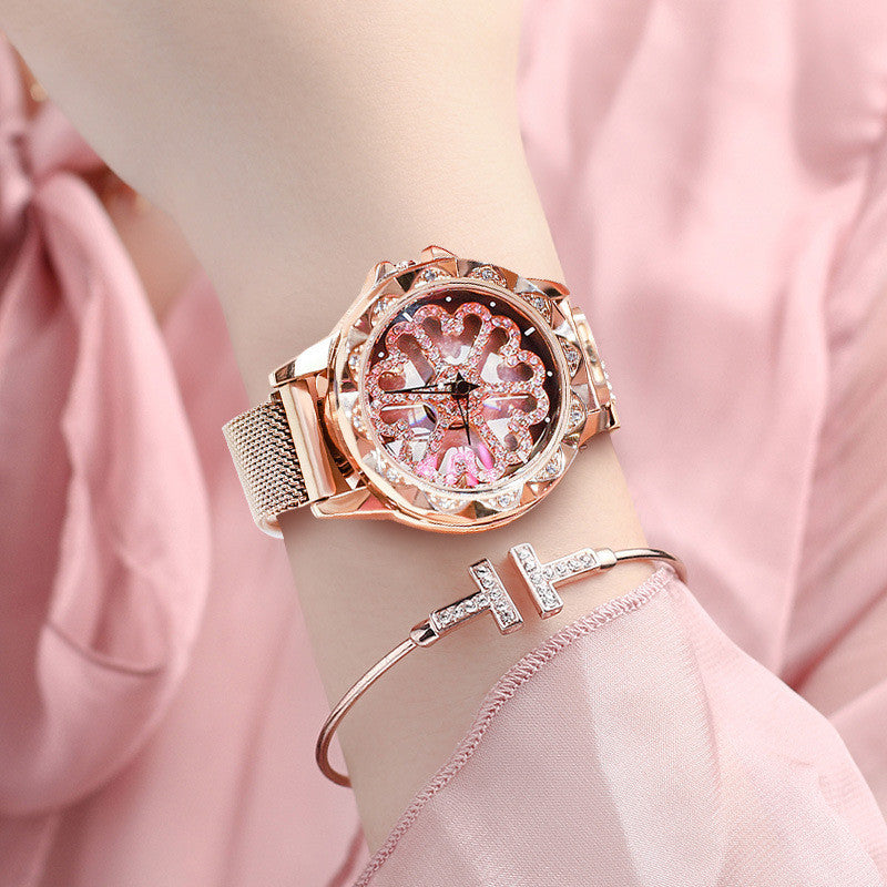 Stylish Women's Watch with Rotating Dial and Waterproof Strap