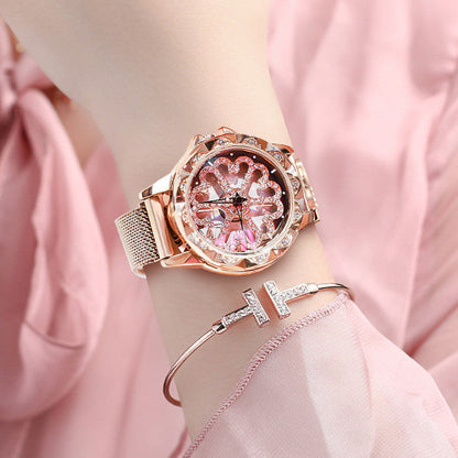 Stylish Women's Watch with Rotating Dial and Waterproof Strap