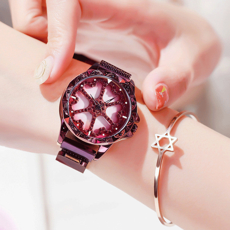 Stylish Women's Watch with Rotating Dial and Waterproof Strap