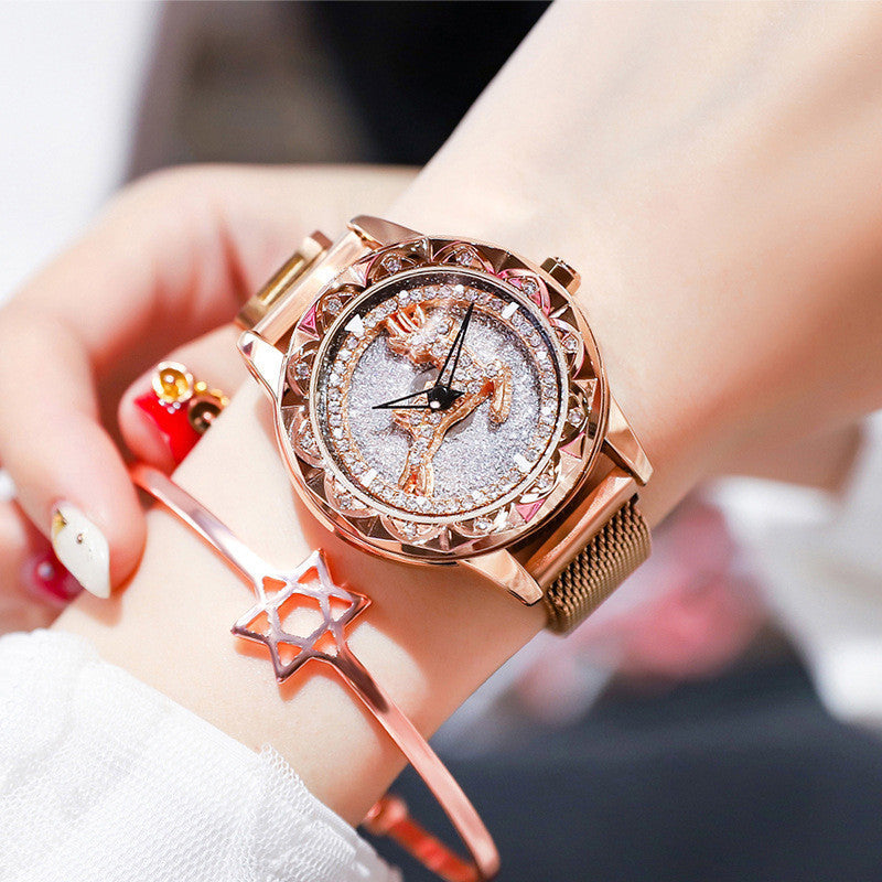 Stylish Women's Watch with Rotating Dial and Waterproof Strap