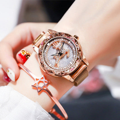 Stylish Women's Watch with Rotating Dial and Waterproof Strap