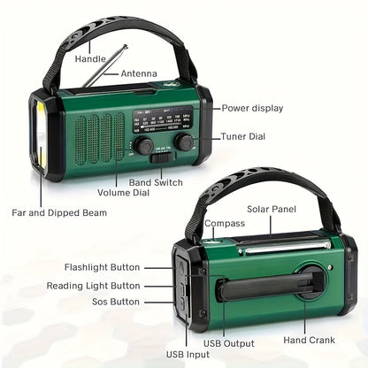 Portable Solar Powered Emergency Radio with Power Bank