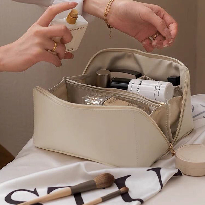 Compact Leather Travel Makeup Bag