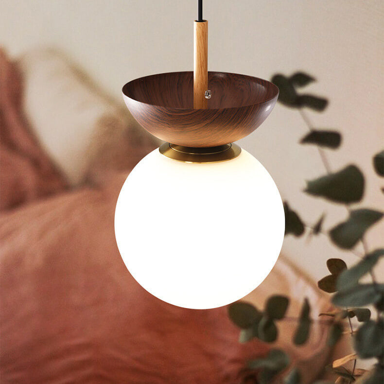 Rustic Wooden Pendant Globe Ceiling Lamp