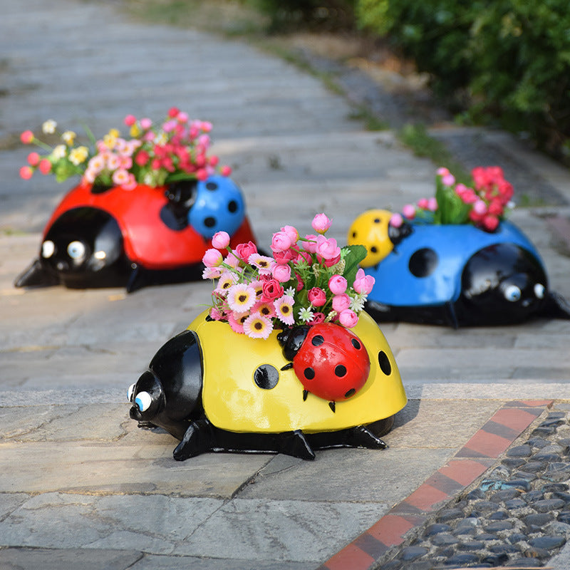 Decorative Metal Ladybug Planter Pot