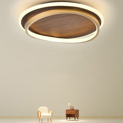 Round Modern Wood Tone LED Ceiling Light Fixture