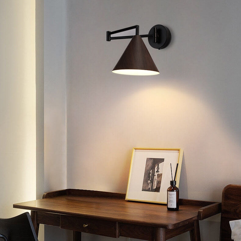 Rustic Wooden 1-Light Adjustable Wall Lamp