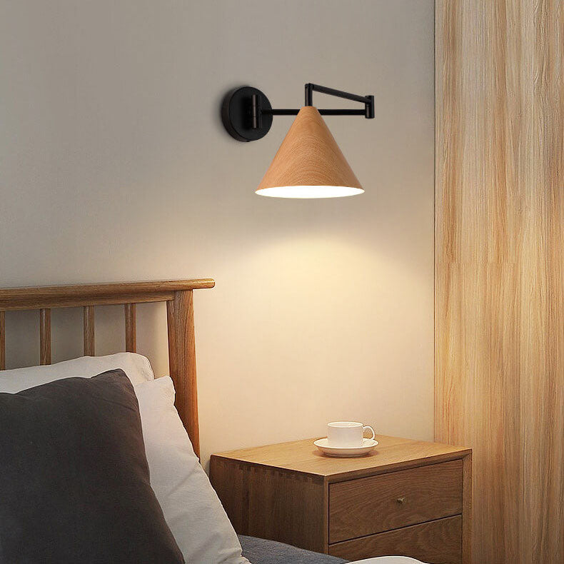 Rustic Wooden 1-Light Adjustable Wall Lamp