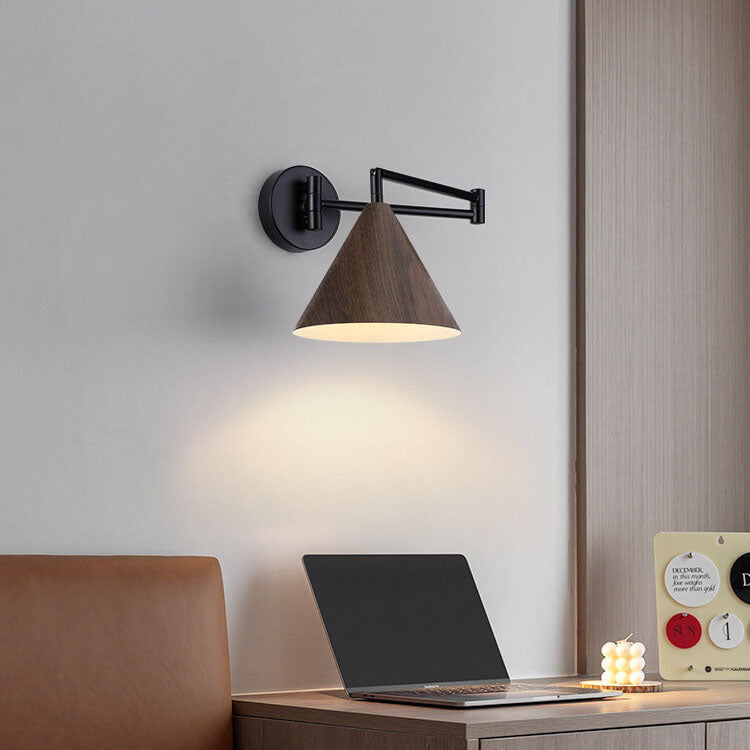 Rustic Wooden 1-Light Adjustable Wall Lamp