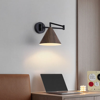 Rustic Wooden 1-Light Adjustable Wall Lamp
