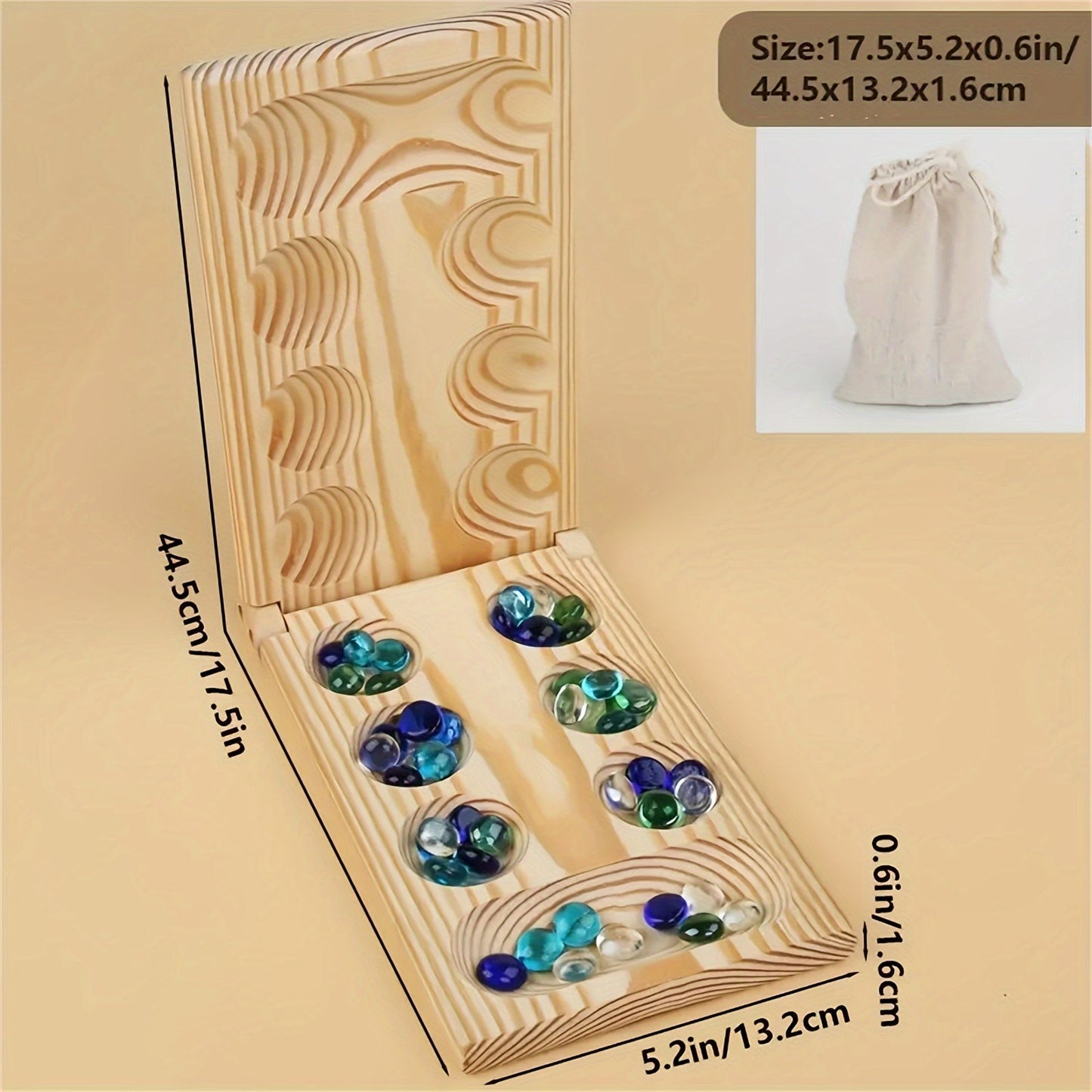 Portable Wooden Mancala Game Set with Colorful Beads