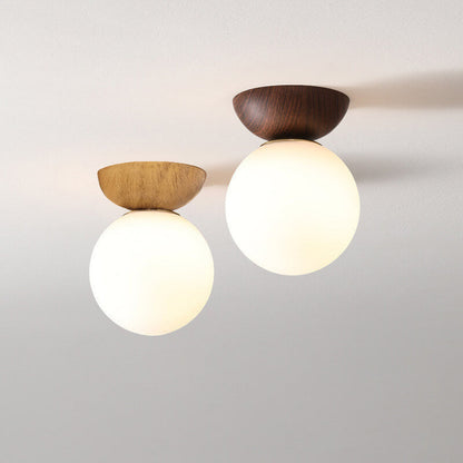 Rustic Wooden Pendant Globe Ceiling Lamp