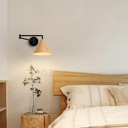 Rustic Wooden 1-Light Adjustable Wall Lamp